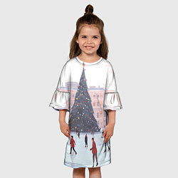 Платье клеш для девочки Новогодний каток у елки, цвет: 3D-принт — фото 2