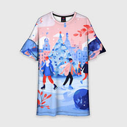 Платье клеш для девочки Новогодний каток, цвет: 3D-принт