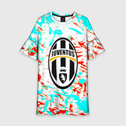 Платье клеш для девочки Ювентус штрихи красок текстура, цвет: 3D-принт