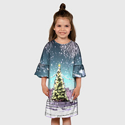 Платье клеш для девочки Москва - новогодний салют, цвет: 3D-принт — фото 2