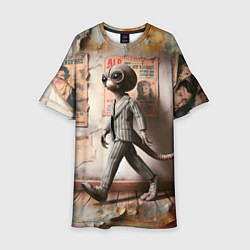 Платье клеш для девочки Пришелец в костюме в полосочку, цвет: 3D-принт