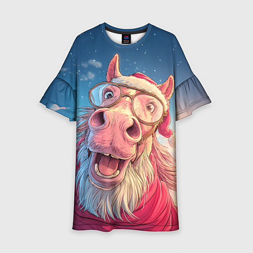 Детское платье Радостный новогодний конь / 3D-принт – фото 1