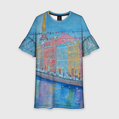 Детское платье Новогодний рисованный Санкт-Петербург / 3D-принт – фото 1