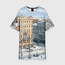 Платье клеш для девочки Зимняя улица Питера, цвет: 3D-принт