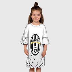 Платье клеш для девочки Ювентус черные краски всплеск, цвет: 3D-принт — фото 2