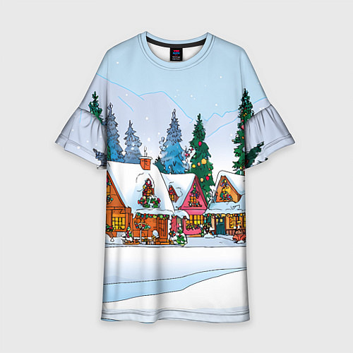 Детское платье Новогодник дворик / 3D-принт – фото 1