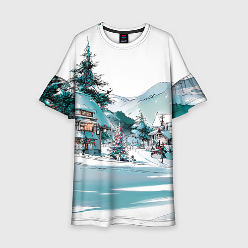 Детское платье Дома и елки - Новый год / 3D-принт – фото 1