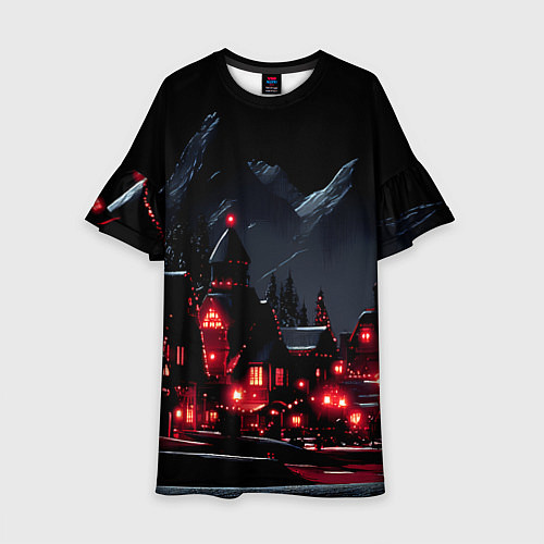 Детское платье Новогодняя ночь и красные гирлянды / 3D-принт – фото 1