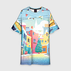 Детское платье Разноцветный новогодний дворик