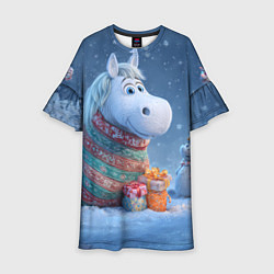 Детское платье Новогодняя лошадь с подарками