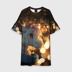 Платье клеш для девочки Лошадка под новогодней елкой, цвет: 3D-принт