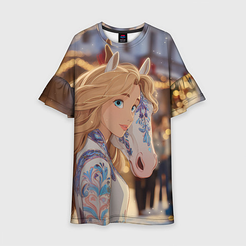 Детское платье Блондинка с новогодней лошадкой / 3D-принт – фото 1