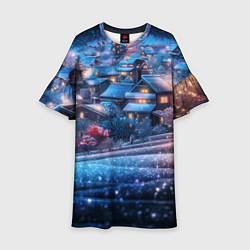 Платье клеш для девочки Новогодний двор в блестках, цвет: 3D-принт