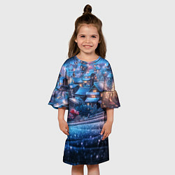 Платье клеш для девочки Новогодний двор в блестках, цвет: 3D-принт — фото 2