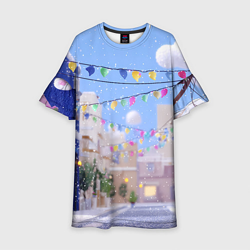 Детское платье Предновогодний праздничный дворик / 3D-принт – фото 1
