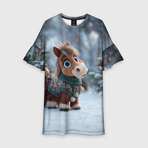 Детское платье Маленькая лошадка в новогоднем лесу / 3D-принт – фото 1