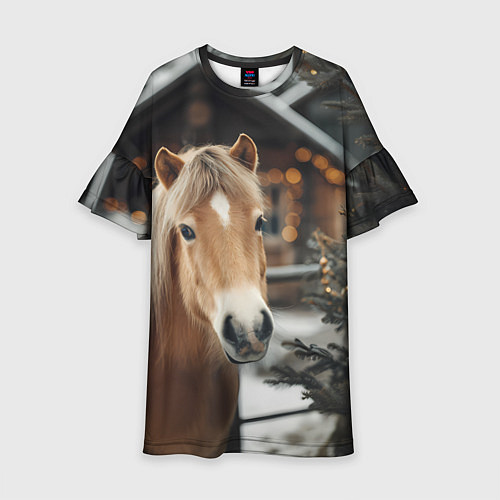 Детское платье Лошадь у новогодней елки / 3D-принт – фото 1