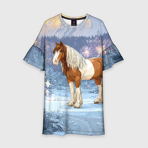 Детское платье Новогодняя лошадка в лесу / 3D-принт – фото 1