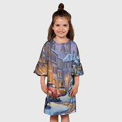 Платье клеш для девочки Новогодний снежный двор, цвет: 3D-принт — фото 2