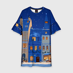 Детское платье Синяя новогодняя елочка во дворе