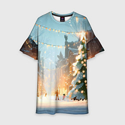 Платье клеш для девочки Новогодняя елочка, цвет: 3D-принт