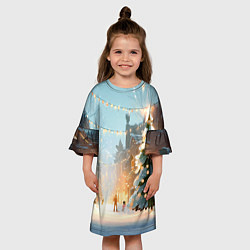 Платье клеш для девочки Новогодняя елочка, цвет: 3D-принт — фото 2