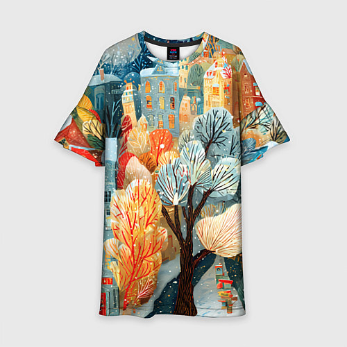 Детское платье Разноцветные новогодние домики / 3D-принт – фото 1