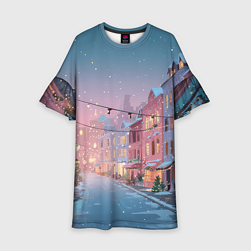 Детское платье Новогодняя улица / 3D-принт – фото 1