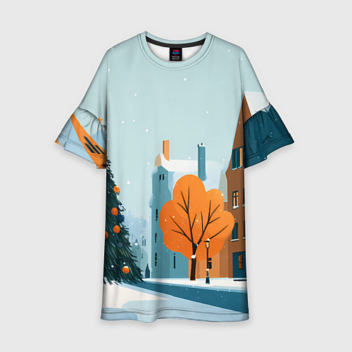 Детское платье Новогодняя улица / 3D-принт – фото 1