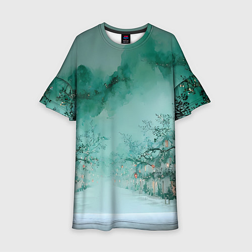 Детское платье Новогодняя туманная улица / 3D-принт – фото 1