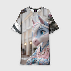 Платье клеш для девочки Новогодняя лошадка у елки, цвет: 3D-принт