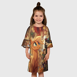 Платье клеш для девочки Милая лошадка любуется елкой, цвет: 3D-принт — фото 2