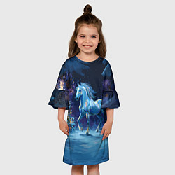 Платье клеш для девочки Сияющая новогодняя лошадка, цвет: 3D-принт — фото 2