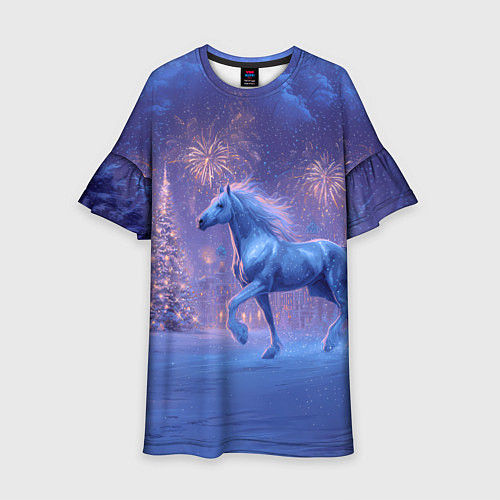 Детское платье Лошадь и новогодний салют / 3D-принт – фото 1