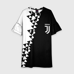 Платье клеш для девочки Juventus черно белая геометрия текстура, цвет: 3D-принт