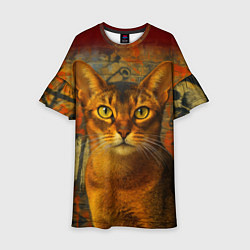 Детское платье Абиссинская кошка на фоне кирпичной стены с граффи