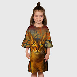Платье клеш для девочки Абиссинская кошка на фоне кирпичной стены с граффи, цвет: 3D-принт — фото 2