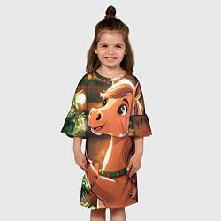 Платье клеш для девочки Лошадка наряжает елку, цвет: 3D-принт — фото 2