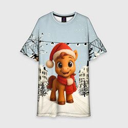 Детское платье Милая новогодняя лошадка с шарфом