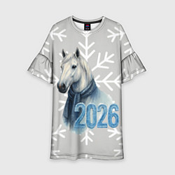 Детское платье Лошадь на фоне снижинок 2026