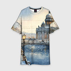 Платье клеш для девочки Санкт-Петербург снежный день, цвет: 3D-принт