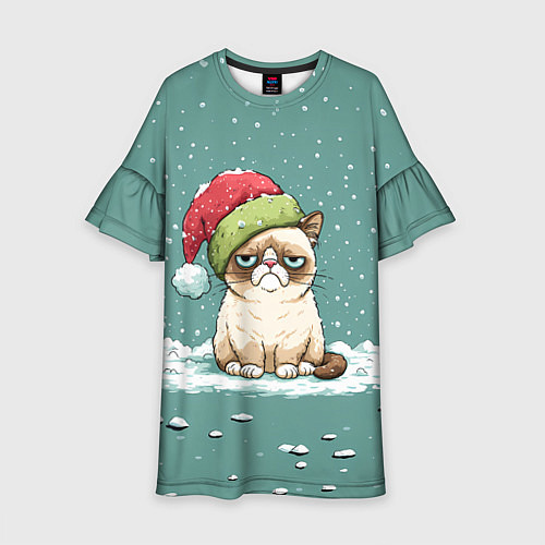 Детское платье Недовольный новогодний котик / 3D-принт – фото 1