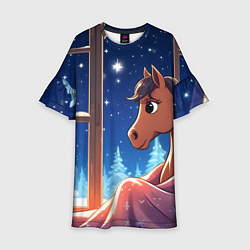 Детское платье Лошадка зимней звездной ночью