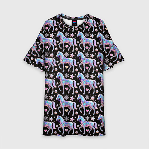 Детское платье Новогодние лошади y2k / 3D-принт – фото 1