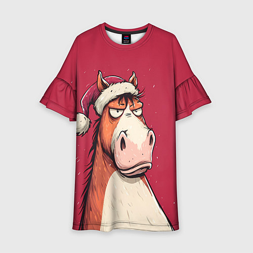 Детское платье Комичная новогодняя лошадь / 3D-принт – фото 1