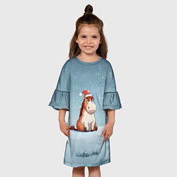 Платье клеш для девочки Лошадь сидит на снегу, цвет: 3D-принт — фото 2