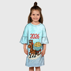 Платье клеш для девочки Лошадка везет тазик оливье 2026, цвет: 3D-принт — фото 2
