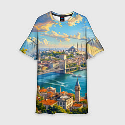 Платье клеш для девочки Сплетение эпох над Босфором, цвет: 3D-принт