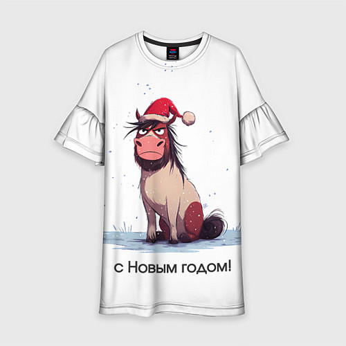 Детское платье Недовольная лошадка на белом / 3D-принт – фото 1