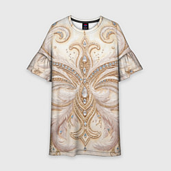 Платье клеш для девочки Перламутровый орнамент с перьями, цвет: 3D-принт